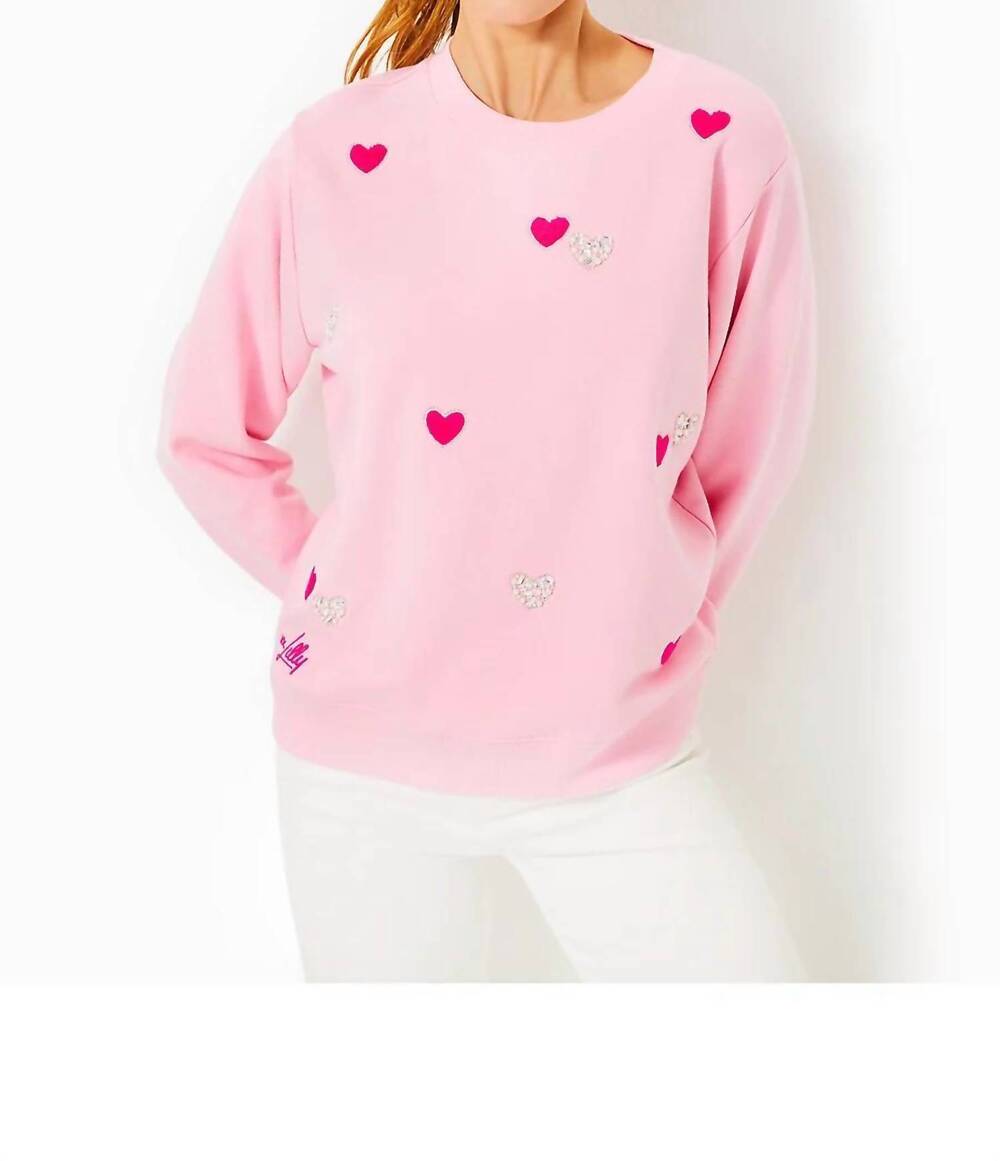 NEW LILLY PULITZER women's ballad long sleeve sweatshirt in conch shell pink